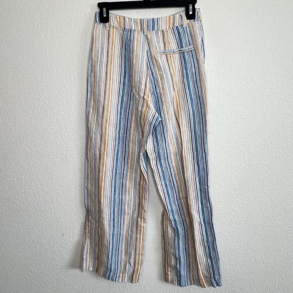 Reformation Crop Pants Size 2 Tahiti Marbella Linen Blue Stripe Nautical W21 - Picture 6 of 8